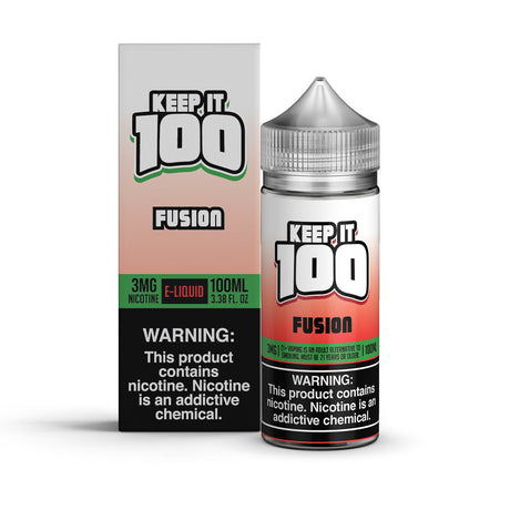 KEEP IT 100 Fusion 100ML e-liquid with strawberry and kiwi fruit flavor profile.