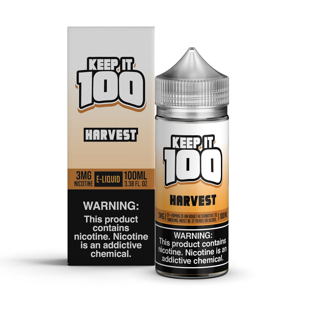 KEEP IT 100 Harvest 100ML e-liquid with sweet apple cider and soft donut flavor profile.