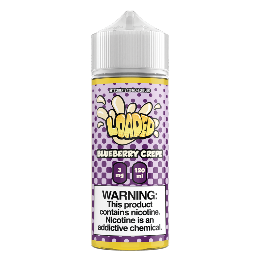 LOADED Blueberry Crepe 120ML e-liquid with ripe blueberry and buttery crepe dessert flavor.