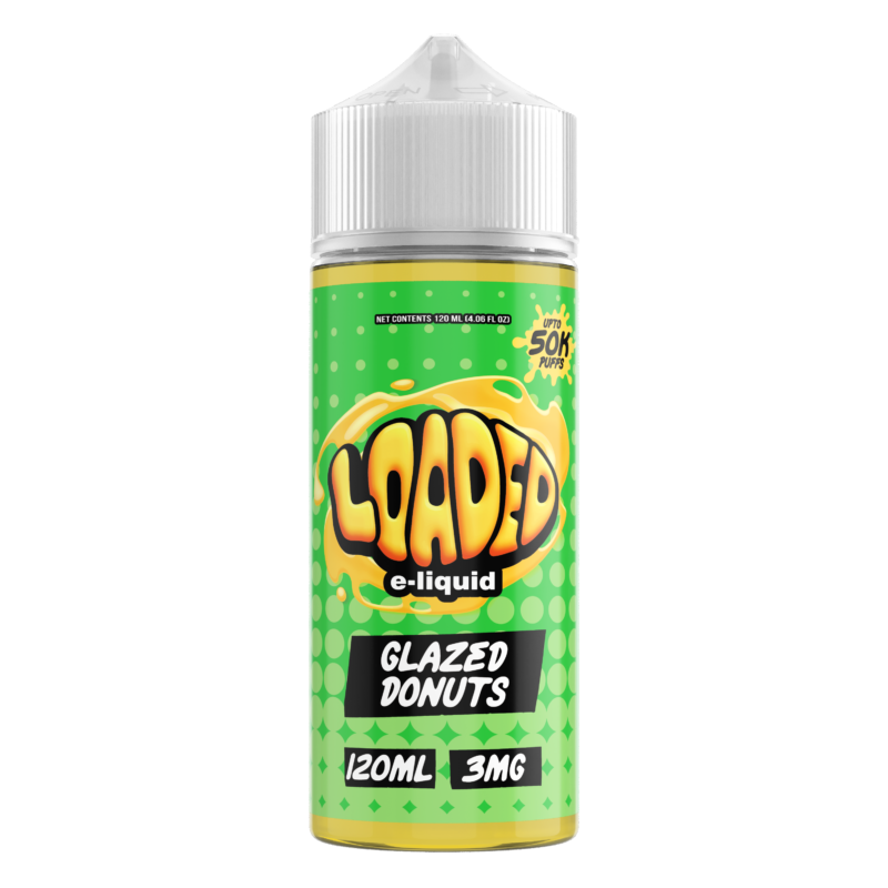 LOADED Glazed Donuts 120ML E-Liquid bottle with warm donut flavor and vanilla glaze profile.