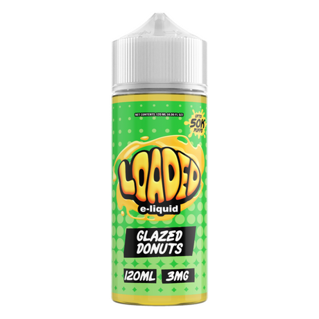 LOADED Glazed Donuts 120ML E-Liquid bottle with warm donut flavor and vanilla glaze profile.