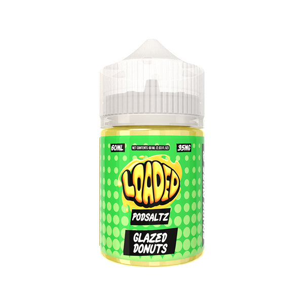 LOADED SALTS PODSALTZ Glazed Donuts 60ML nicotine salt e-liquid with warm glazed donut and cinnamon flavor profile.