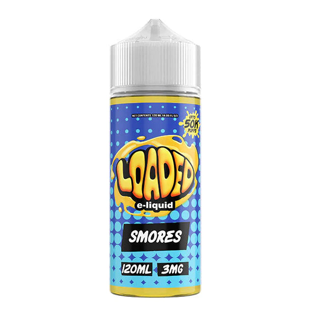 LOADED Smores 120ML E-Liquid featuring warm chocolate, toasted marshmallow, and graham cracker dessert flavor.