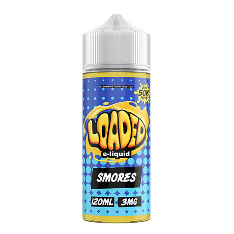 LOADED Smores 120ML E-Liquid featuring warm chocolate, toasted marshmallow, and graham cracker dessert flavor.