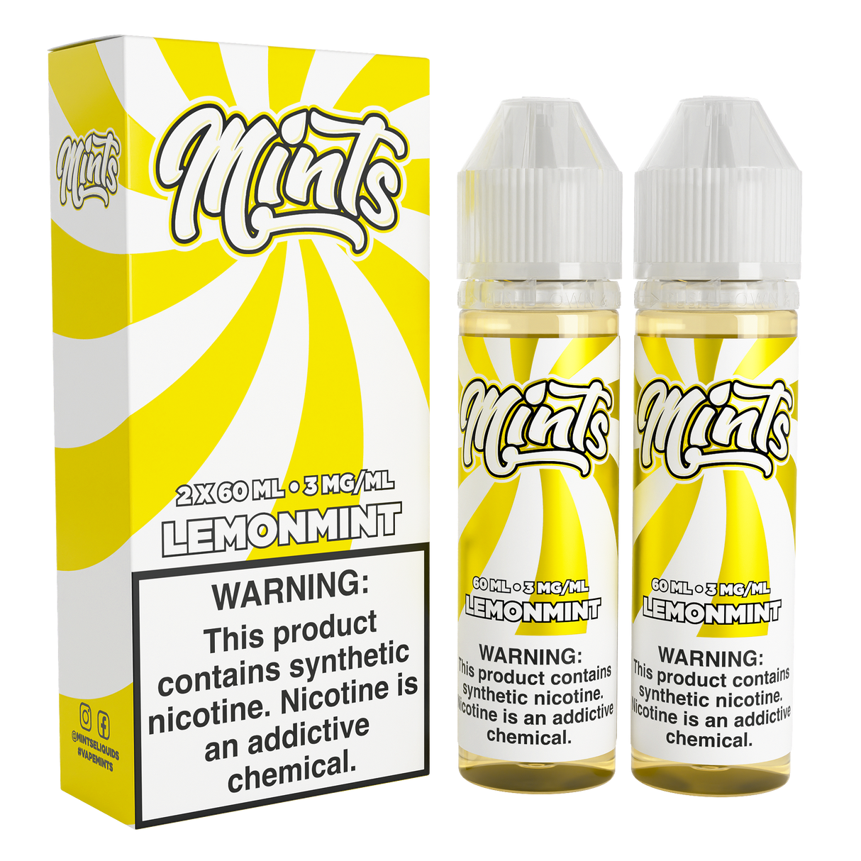 Mints Vape Co Lemonmint 120ML e-liquid twin pack with sweet lemon and cool mint flavor profile.