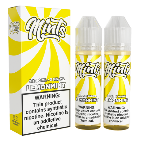 Mints Vape Co Lemonmint 120ML e-liquid twin pack with sweet lemon and cool mint flavor profile.
