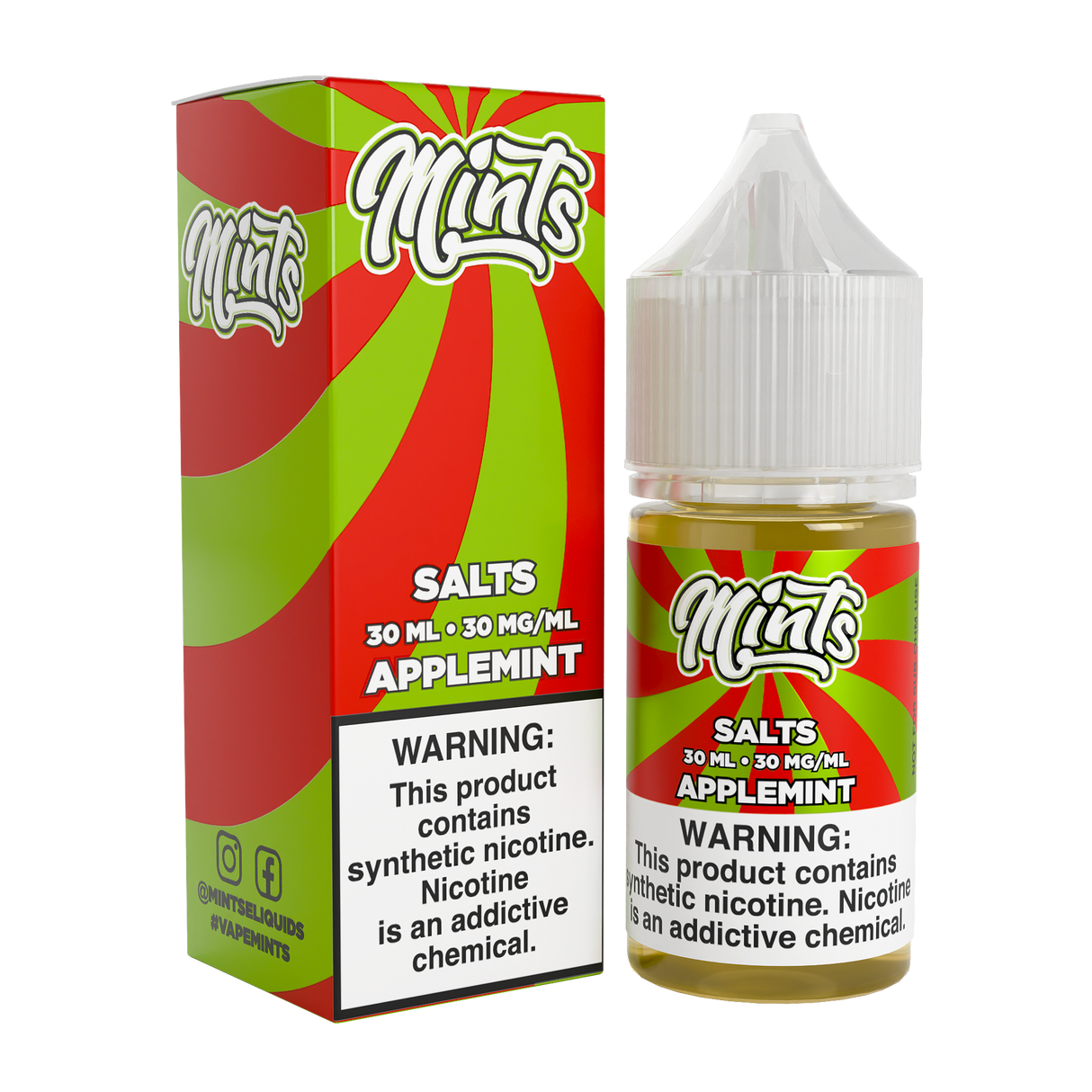 Mints Vape Co SALT Applemint 30ML nicotine salt e-liquid with red apple and mint flavor profile.