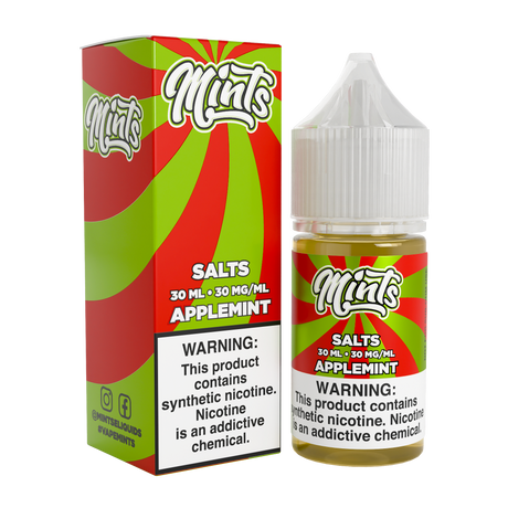 Mints Vape Co SALT Applemint 30ML nicotine salt e-liquid with red apple and mint flavor profile.