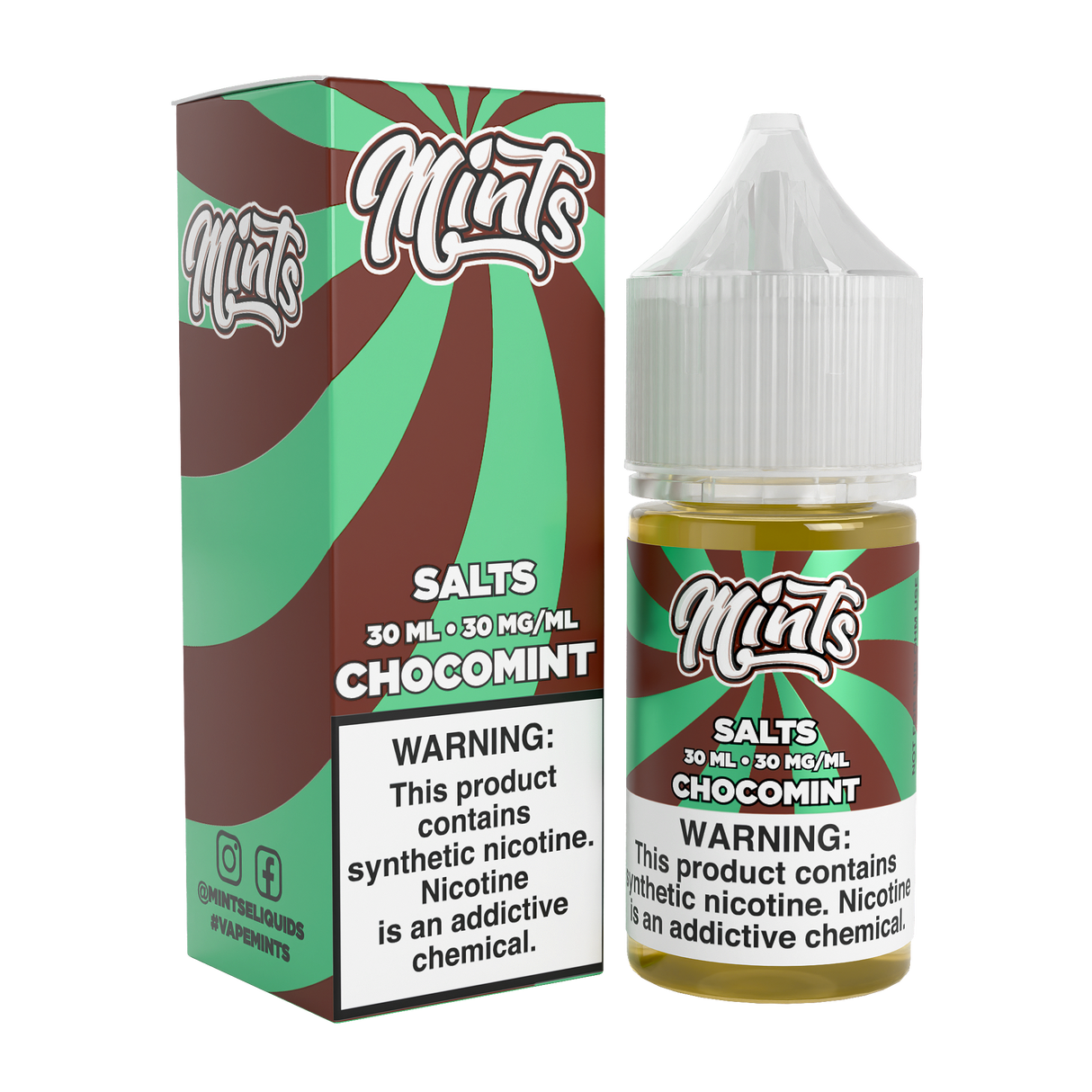 Mints Vape Co SALT Chocomint 30ML nicotine salt e-liquid with chocolate and mint flavor profile.