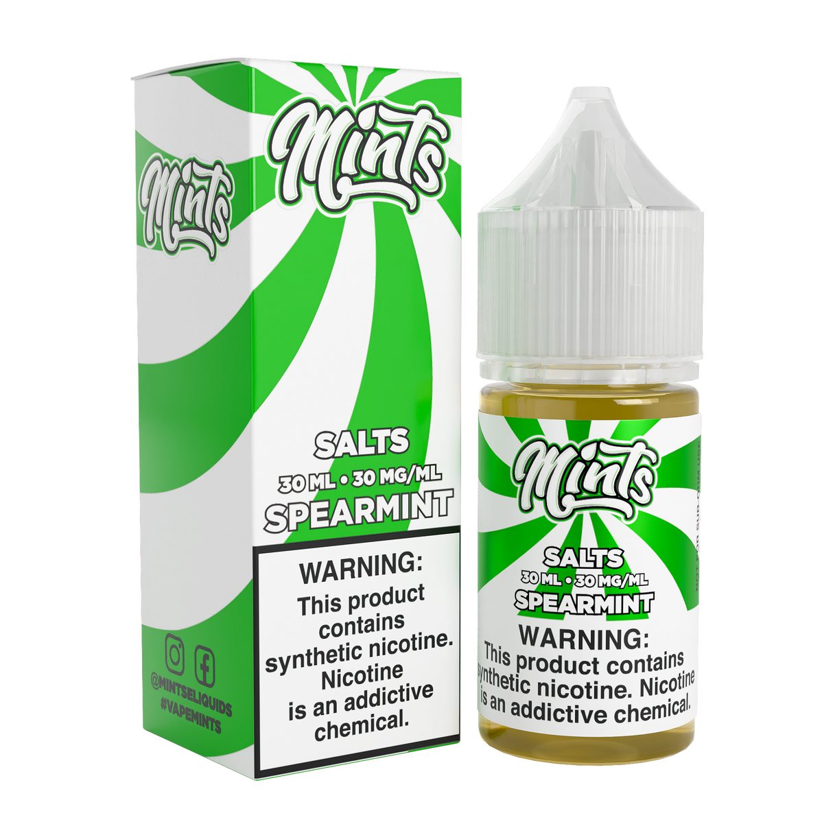 Mints Vape Co SALT Spearmints 30ML nicotine salt e-liquid with refreshing spearmint flavor.