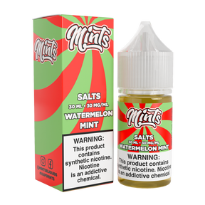Mints Vape Co SALT Watermelon Mint 30ML nicotine salt e-liquid with sweet watermelon and mint flavor.