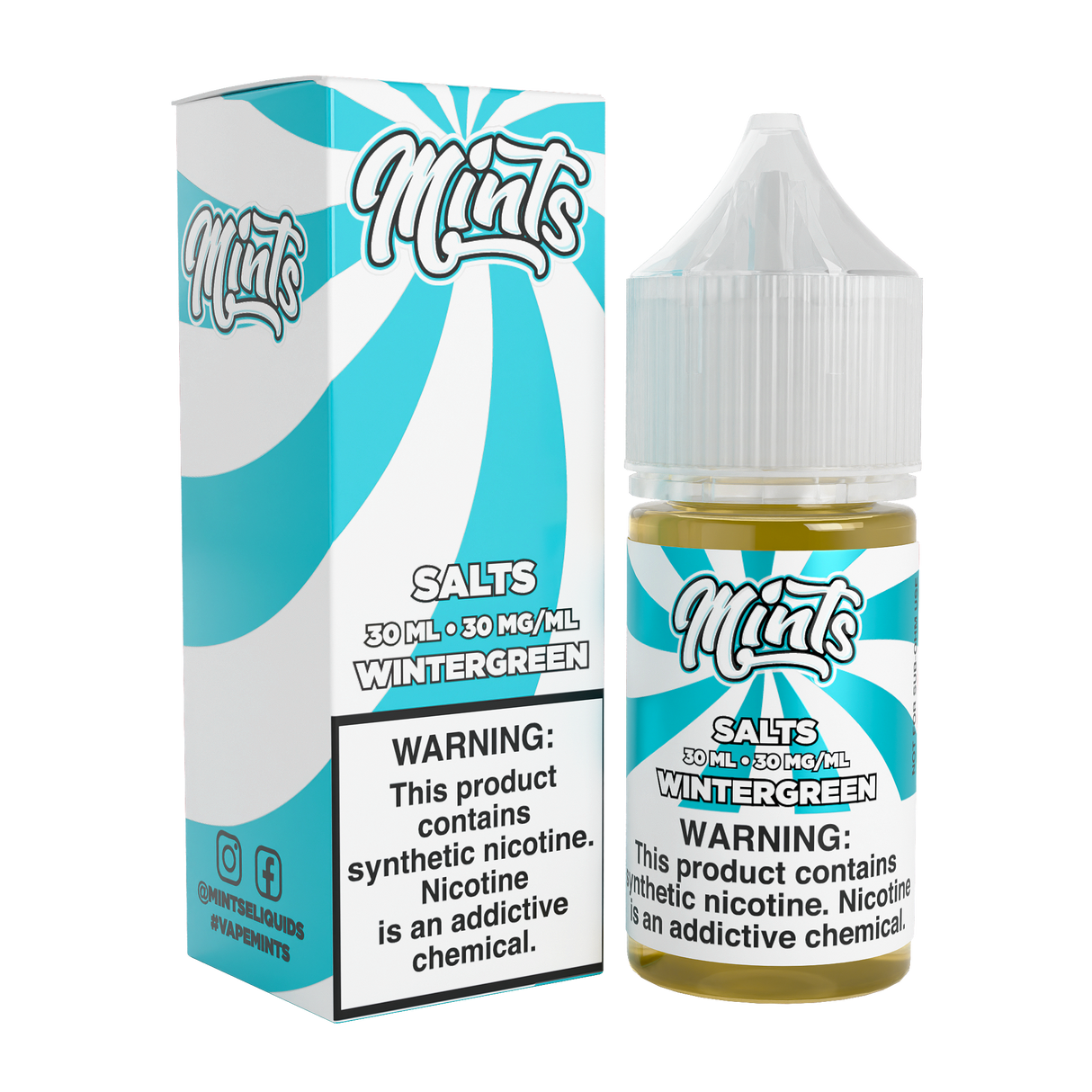Mints Vape Co SALT Wintergreen 30ML nicotine salt e-liquid with sweet wintergreen mint flavor.