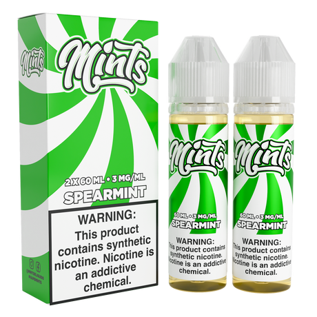 Mints Vape Co Spearmint 120ML e-liquid twin pack with refreshing spearmint flavor profile.