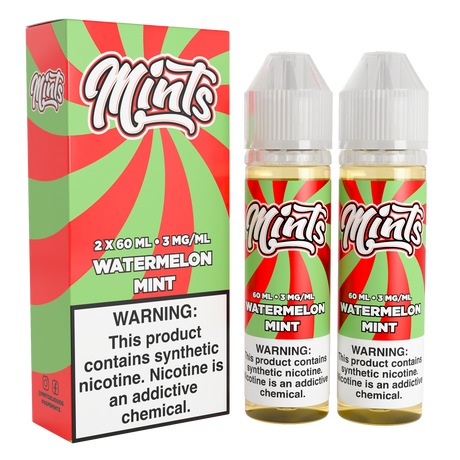 Mints Vape Co Watermelon Mint 120ML e-liquid twin pack with sweet watermelon and mint flavor profile.