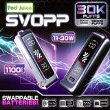 OXBAR x Pod Juice SVOPP rechargeable disposable battery with digital display and adjustable wattage settings.