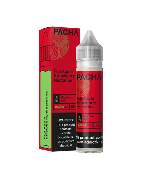PACHAMAMA Fuji Apple Strawberry Nectarine 60ML e-liquid with apple, strawberry, and nectarine fruit blend.
