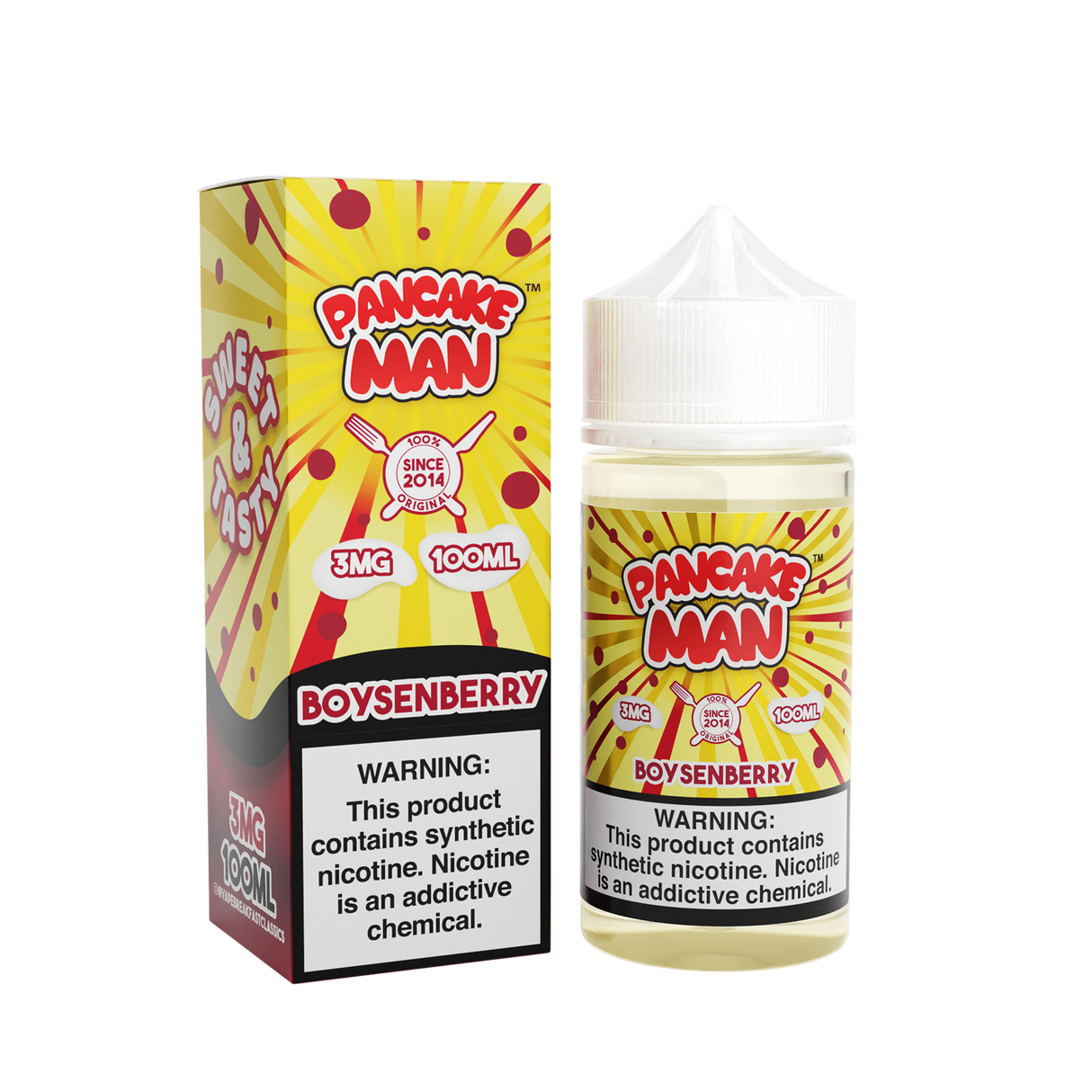 PANCAKE MAN Boysenberry 100ML e-liquid with fluffy pancake and boysenberry syrup flavor profile.