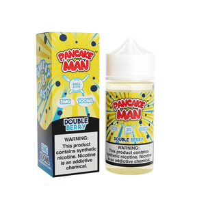 PANCAKE MAN Double Berry 100ML e-liquid featuring fluffy pancakes topped with sweet mixed berries.