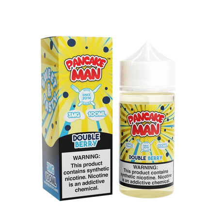 PANCAKE MAN Double Berry 100ML e-liquid featuring fluffy pancakes topped with sweet mixed berries.
