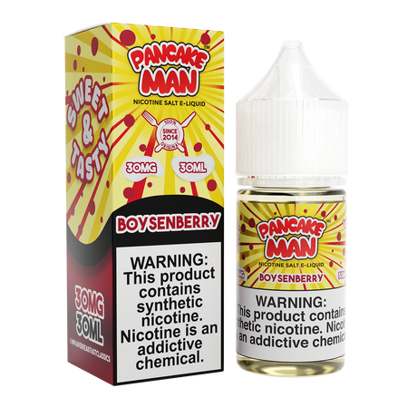 PANCAKE MAN SALT Boysenberry 30ML nicotine salt e-liquid featuring fluffy pancakes and mixed berry flavor.