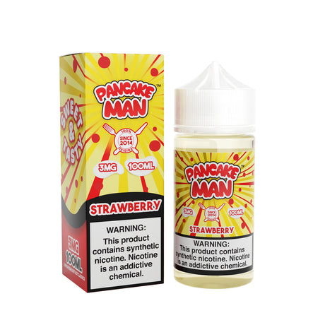 PANCAKE MAN Strawberry 100ML e-liquid with fluffy pancakes, sweet strawberries, and creamy buttery flavor profile.