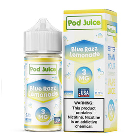 Pod Juice Blue Razz Lemonade 100ML e-liquid with sweet blue raspberry and refreshing lemonade flavor profile.