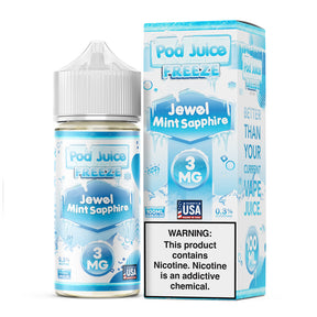 Pod Juice FREEZE Jewel Mint Sapphire 100ML e-liquid with sweet mint and icy menthol flavor profile.