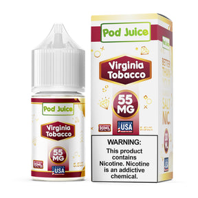 Pod Juice SALT Virginia Tobacco 30ML nicotine salt e-liquid with smooth earthy tobacco flavor and oaky notes.