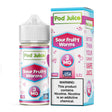 Pod Juice Sour Fruity Worms 100ML e-liquid with sweet and sour gummy worm candy flavor.