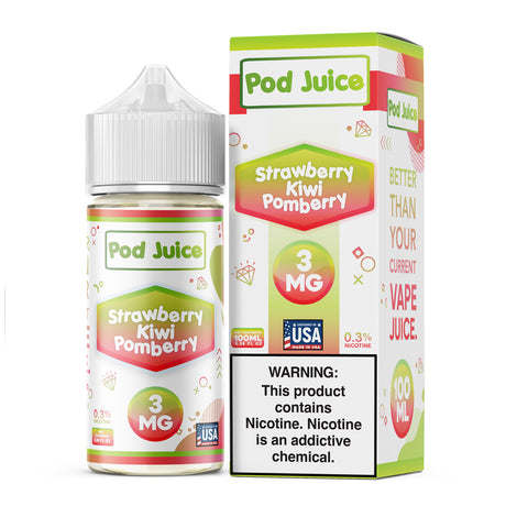 Pod Juice Strawberry Kiwi Pomberry 100ML e-liquid with strawberry, kiwi, and pomegranate fruit flavor blend.