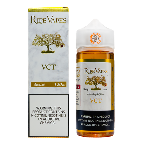 Ripe Vape VCT 120ML e-liquid with vanilla custard and smooth tobacco flavor profile.