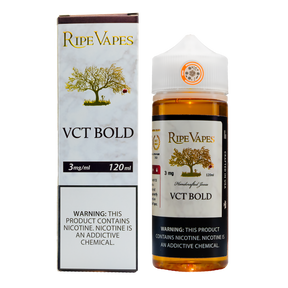 Ripe Vape VCT Bold 120ML e-liquid with bold tobacco flavor and smooth vanilla finish.