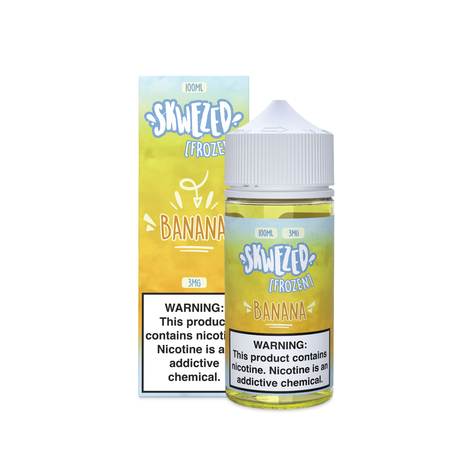SKWEZED Frozen Banana Buhnanza 100ML e-liquid with ripe banana and icy menthol flavor profile.
