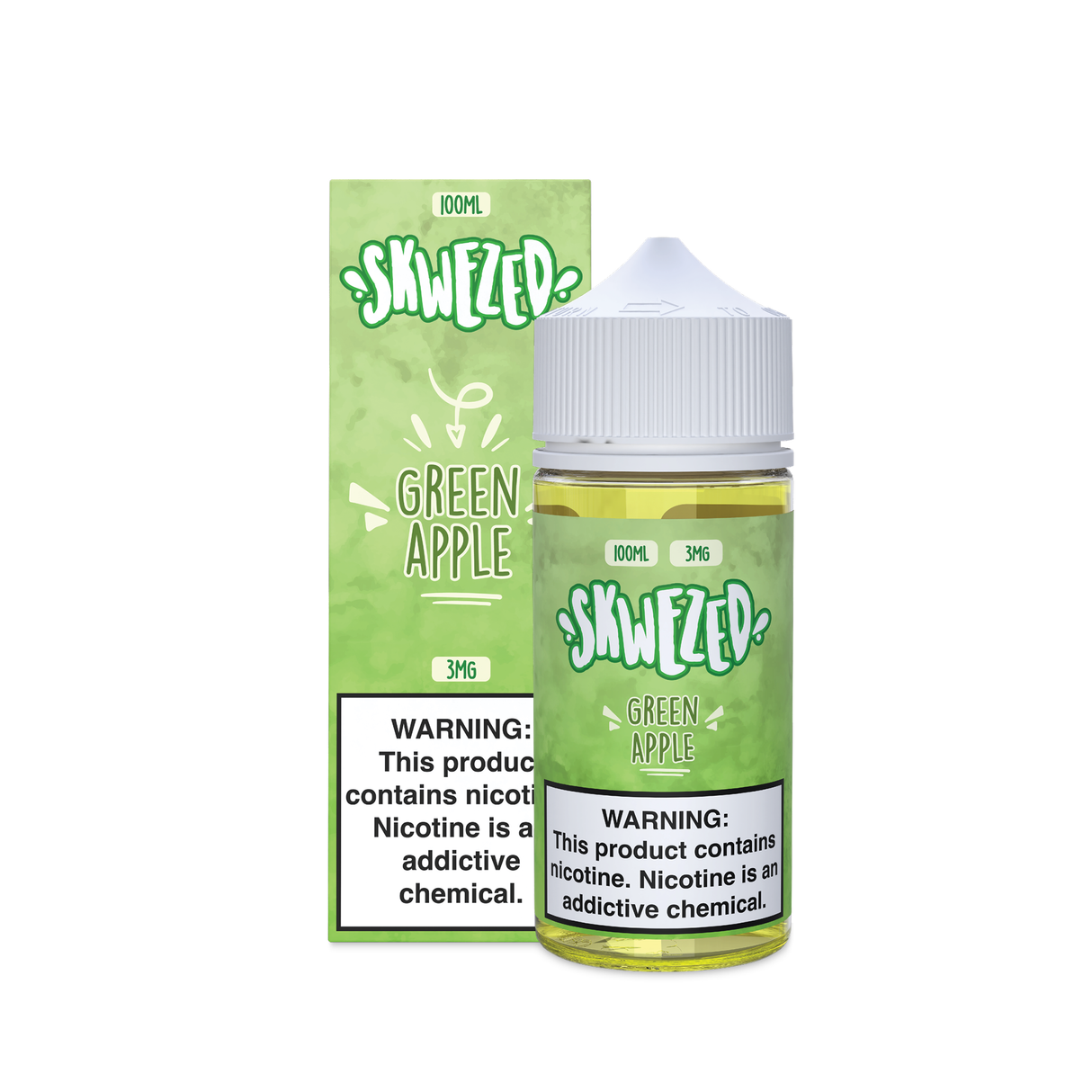 SKWEZED Green Pucker 100ML e-liquid with tart Granny Smith green apple flavor profile.