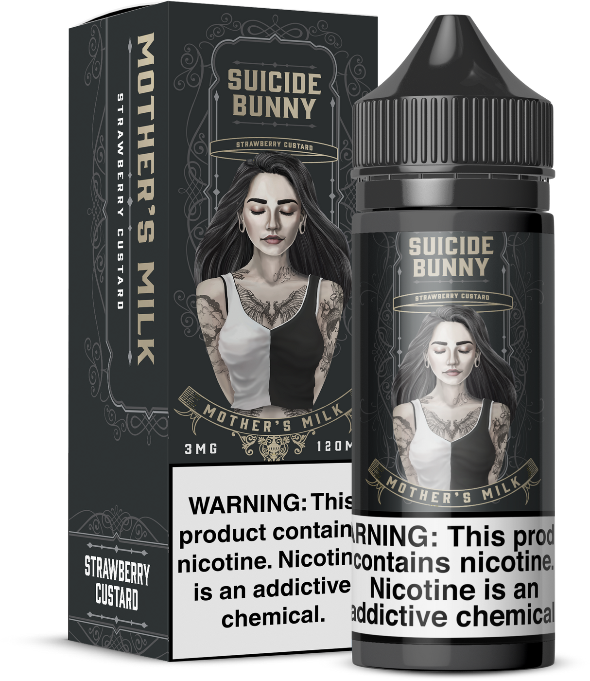 SUICIDE BUNNY Mother’s Milk 120ML E-Liquid with strawberry and creamy custard flavor profile.