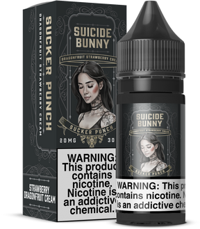 SUICIDE BUNNY Salt Sucker Punch 30ML nicotine salt e-liquid with strawberry, dragonfruit, and creamy flavor.