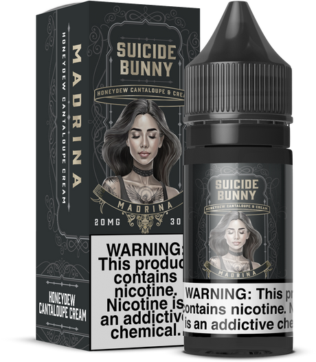 Suicide Bunny SALTS Madrina 30ML nicotine salt e-liquid with honeydew, cantaloupe, and creamy melon flavor profile.