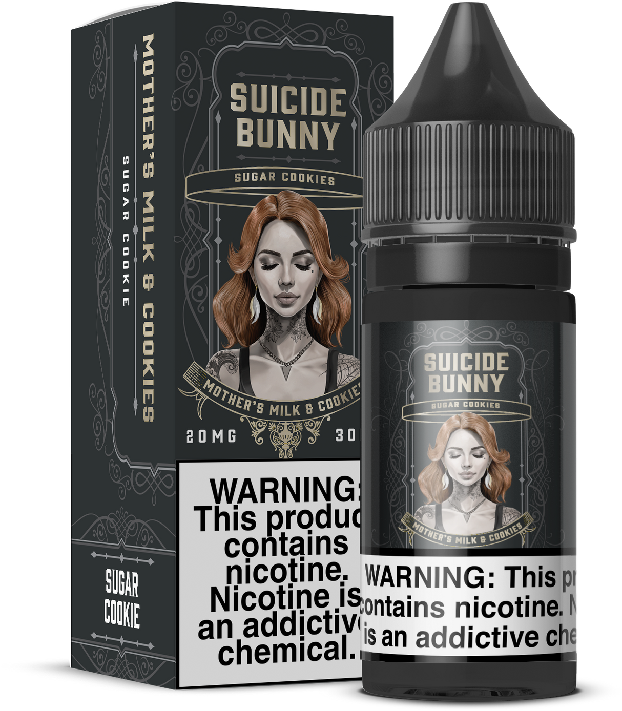 Suicide Bunny SALTS Mother’s Milk 30ML nicotine salt e-liquid with strawberry and creamy custard flavor profile.