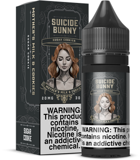 Suicide Bunny SALTS Mother’s Milk 30ML nicotine salt e-liquid with strawberry and creamy custard flavor profile.