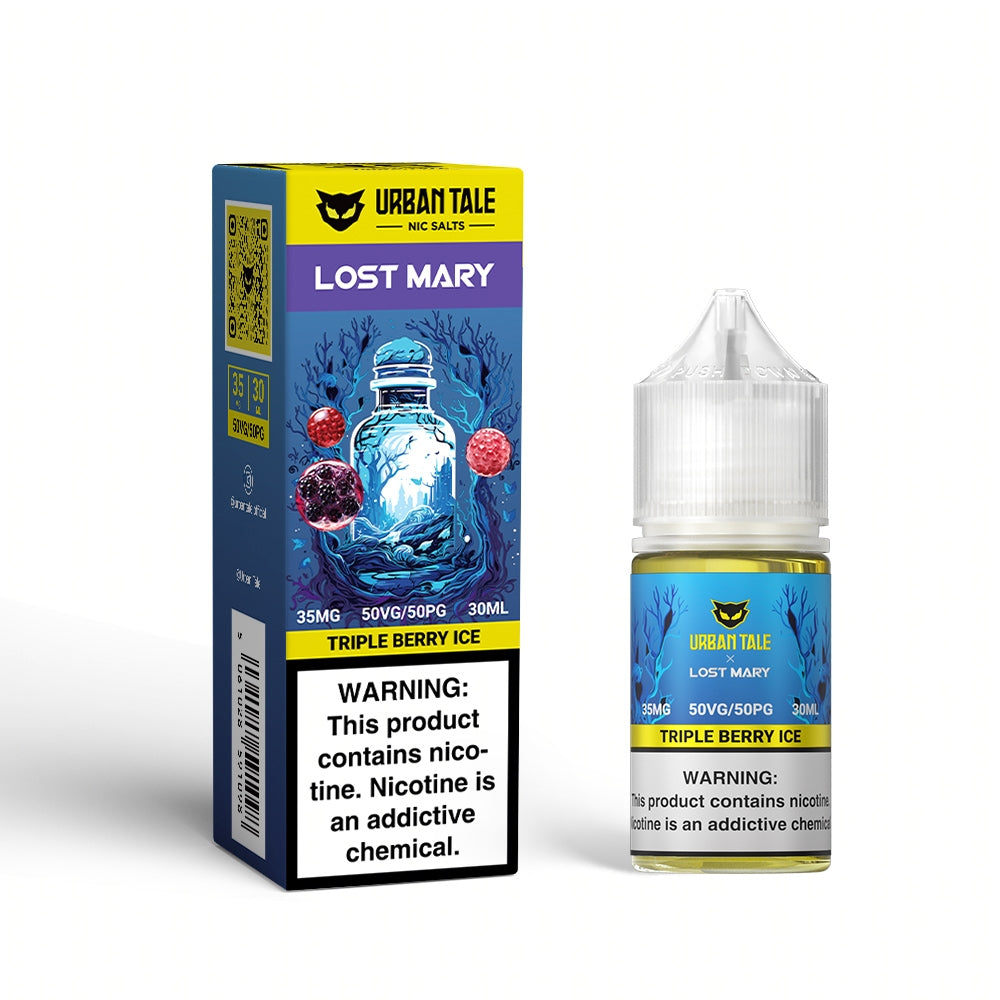 Urban Tale x Lost Mary Triple Berry Ice 30ML salt nic e-liquid with mixed berry flavor and icy cooling finish for pod systems.