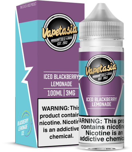 Vapetasia ICED Blackberry Lemonade 100ML e-liquid with blackberry, lemonade, and menthol flavor profile.