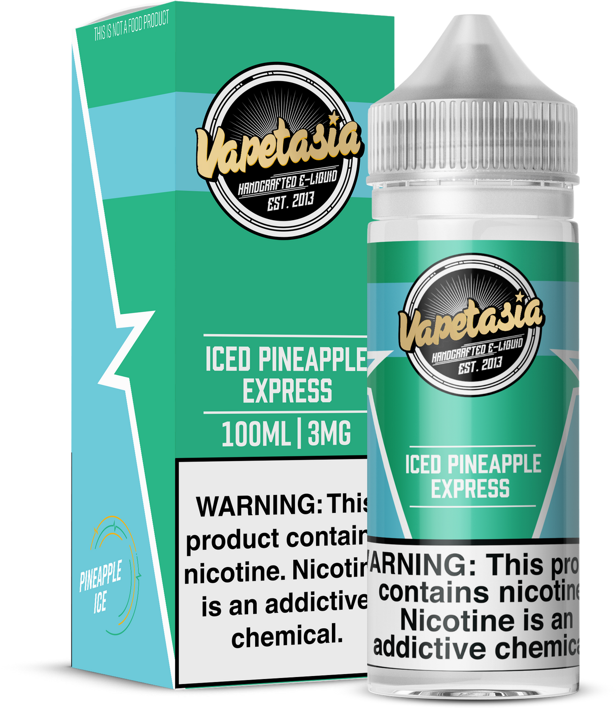 Vapetasia ICED Pineapple Express 100ML e-liquid with pineapple and icy menthol flavor profile.