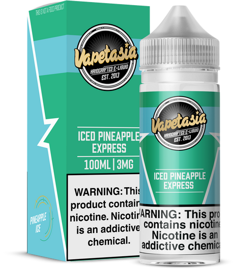 Vapetasia ICED Pineapple Express 100ML e-liquid with pineapple and icy menthol flavor profile.