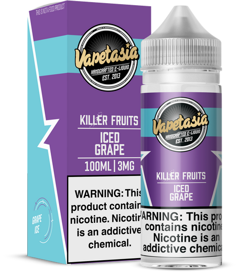 Vapetasia Killer Fruits ICED Grape 100ML e-liquid with sweet grape and icy menthol flavor profile.