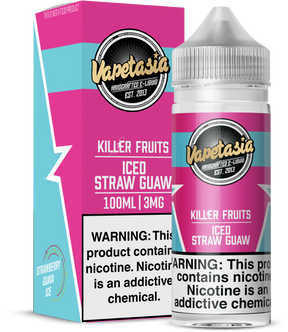 Vapetasia Killer Fruits ICED Straw Guaw 100ML e-liquid blends strawberry, guava, and icy menthol for a refreshing fruit flavor. Shop premium fruit menthol e-liquid now.