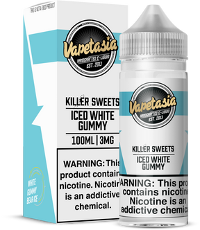 Vapetasia Killer Sweets Iced White Gummy 100ML e-liquid with pineapple gummy candy and icy menthol flavor.