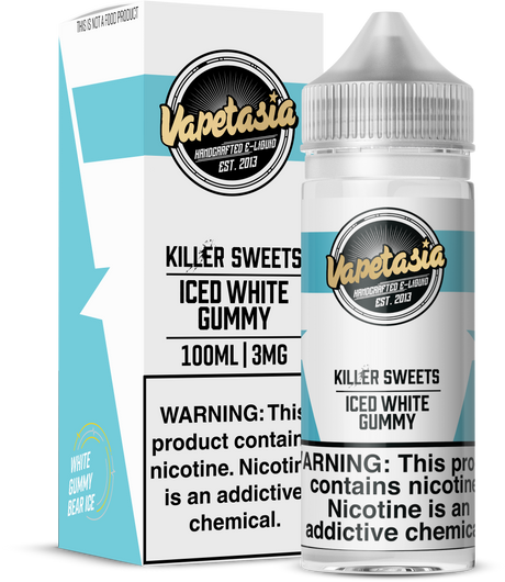 Vapetasia Killer Sweets Iced White Gummy 100ML e-liquid with pineapple gummy candy and icy menthol flavor.