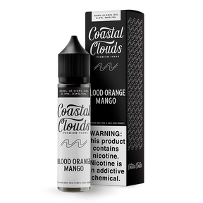 COASTAL CLOUDS Blood Orange Mango 60ML E-Liquid bottle featuring mango, blood orange, lemon, and lime tropical citrus flavor.