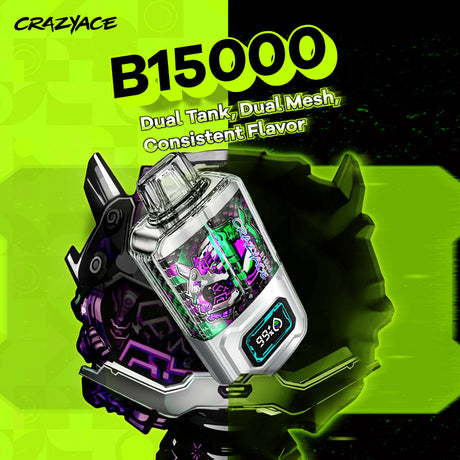 CRAZYACE B15000 Dual Tank Disposable Device with Smart Display and Boost Mode