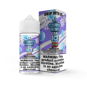 Candy King ON ICE - Strawberry Watermelon Bubblegum – 100mL e-liquid with sweet strawberry, watermelon, bubblegum, and menthol.